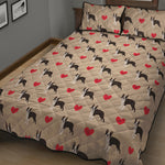 Boston Terrier Heart Pattern Print Quilt Bed Set