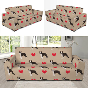 Boston Terrier Heart Pattern Print Sofa Slipcover