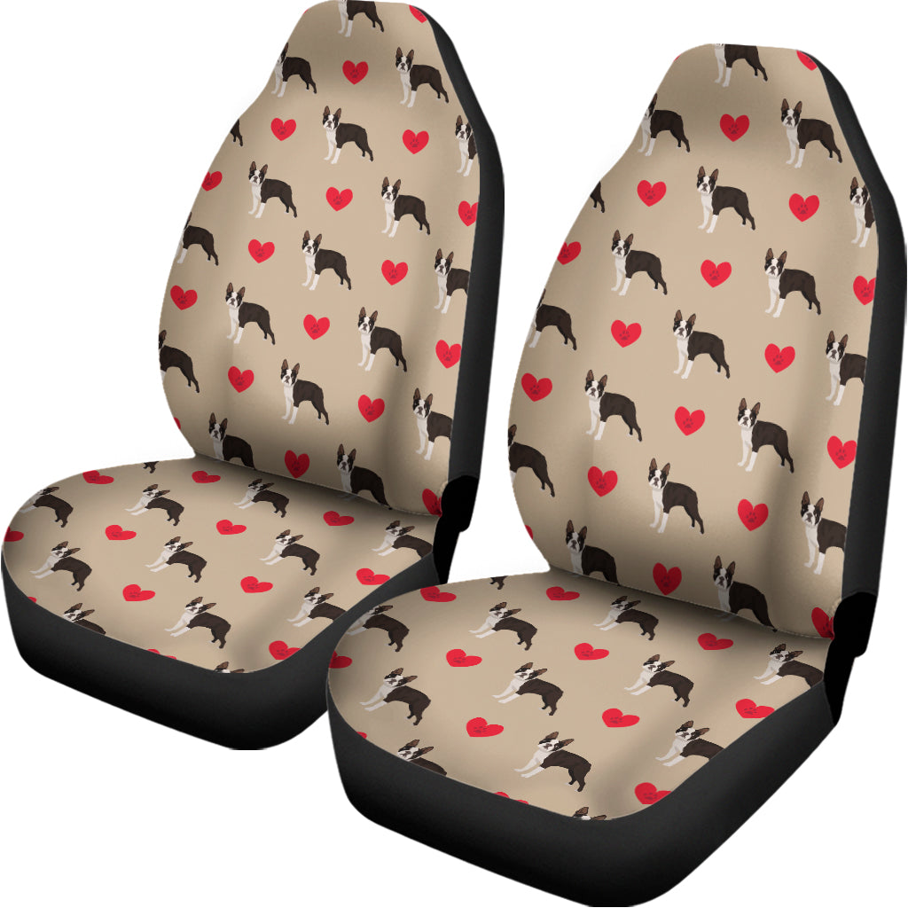 Boston Terrier Heart Pattern Print Universal Fit Car Seat Covers