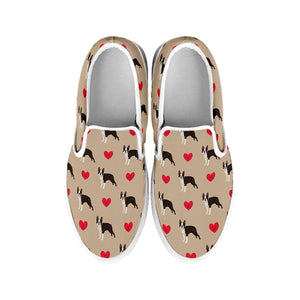 Boston Terrier Heart Pattern Print White Slip On Shoes