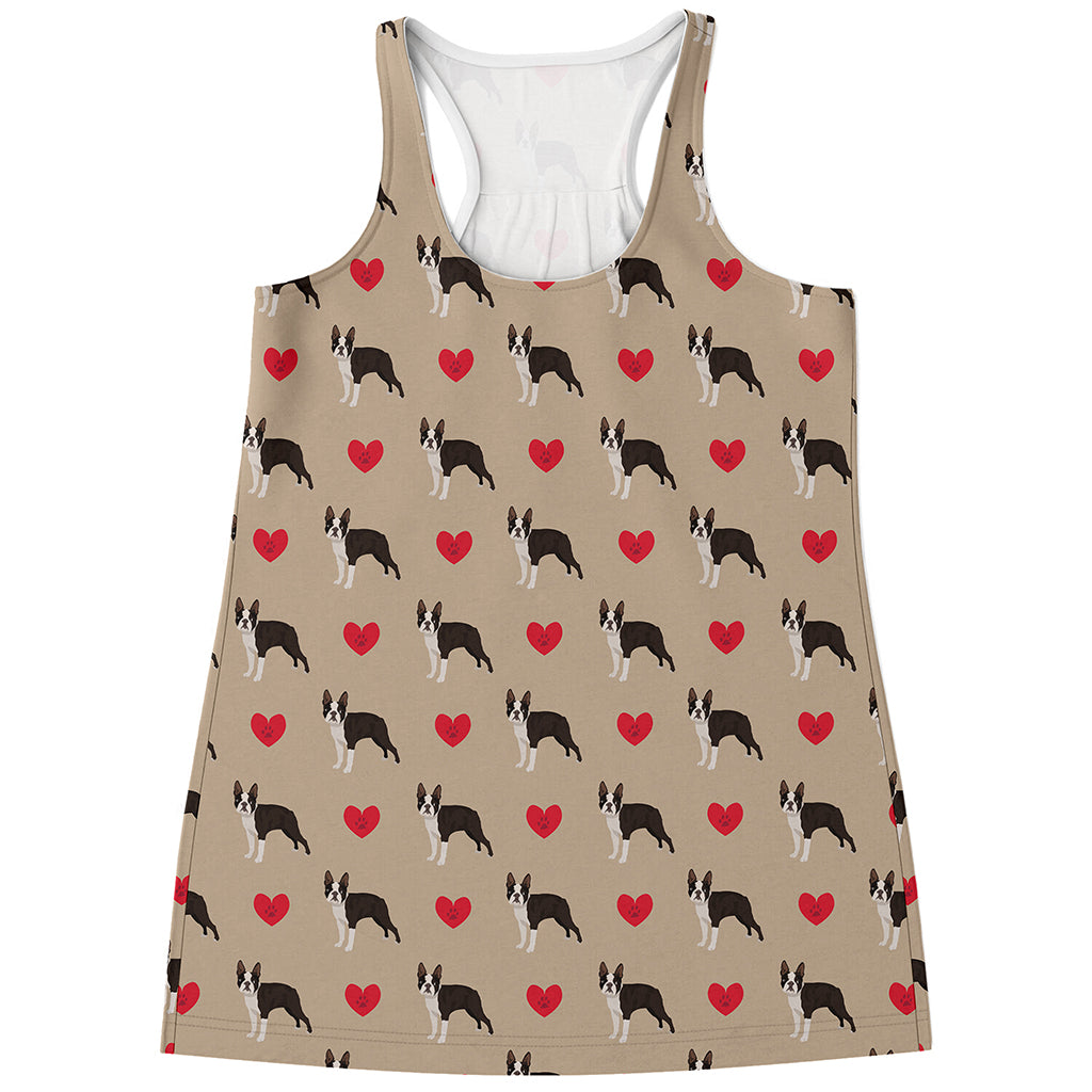 Boston Terrier Heart Pattern Print Women's Racerback Tank Top