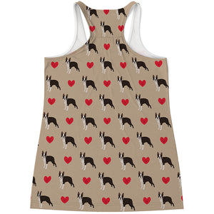 Boston Terrier Heart Pattern Print Women's Racerback Tank Top