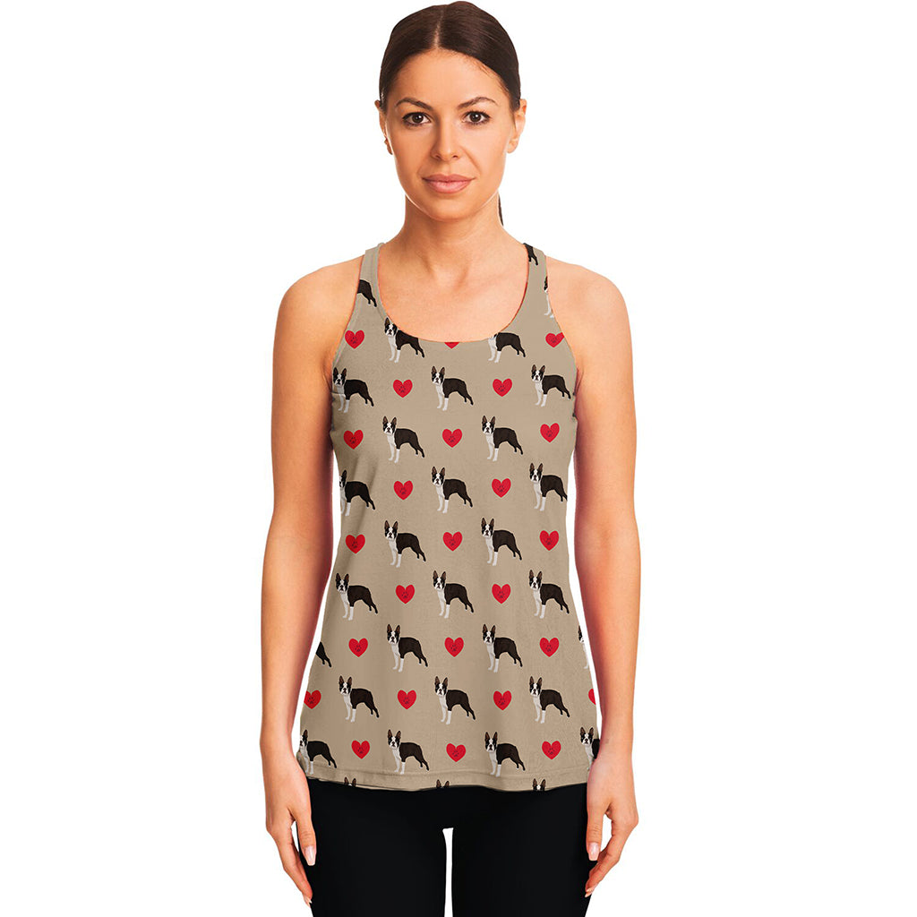 Boston Terrier Heart Pattern Print Women's Racerback Tank Top