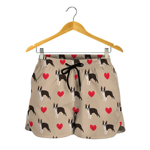 Boston Terrier Heart Pattern Print Women's Shorts