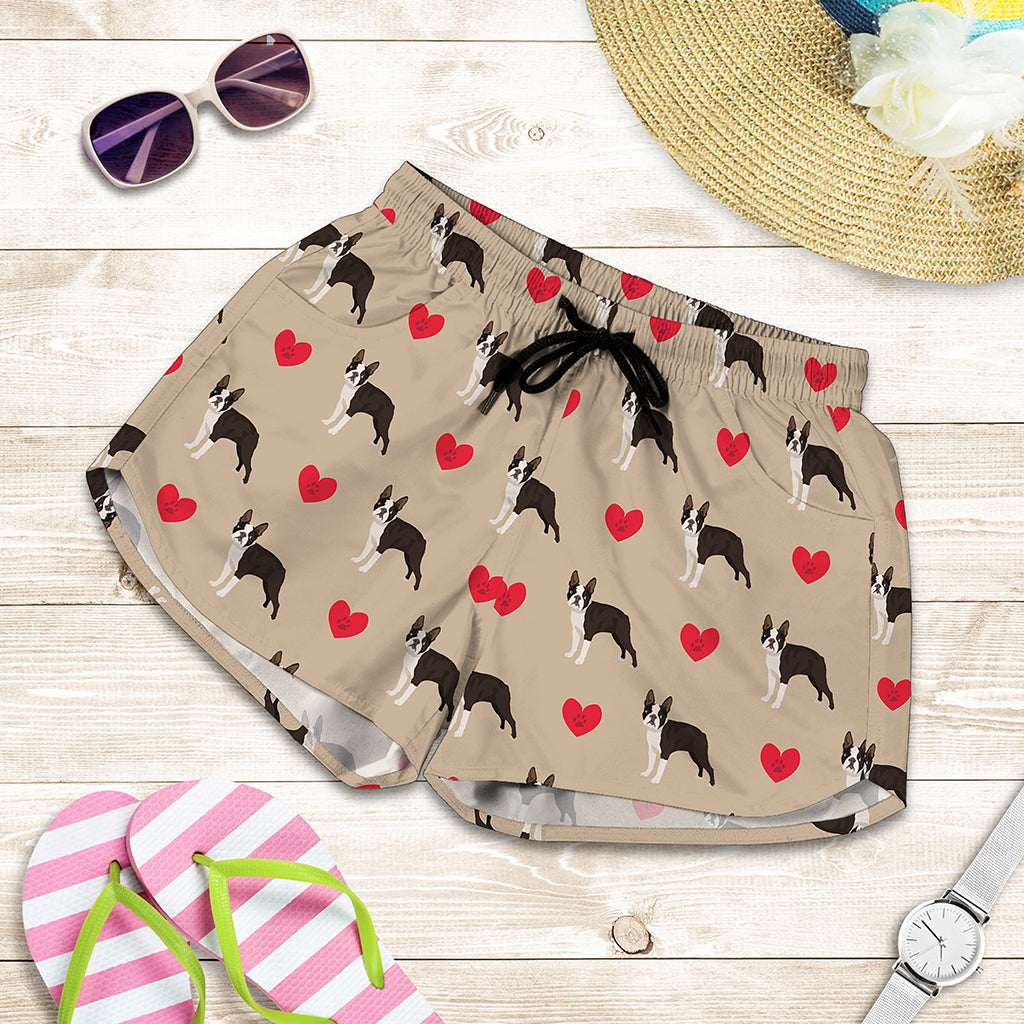 Boston Terrier Heart Pattern Print Women's Shorts