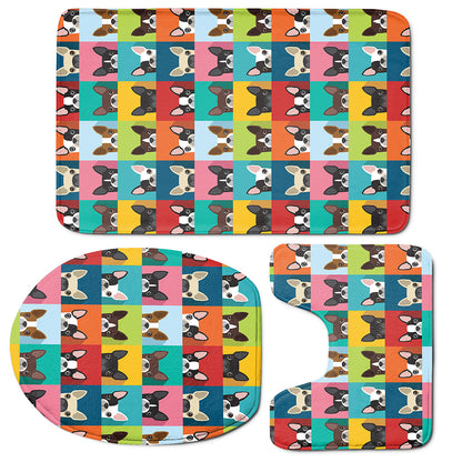 Boston Terrier Puppy Faces Print 3 Piece Bath Mat Set