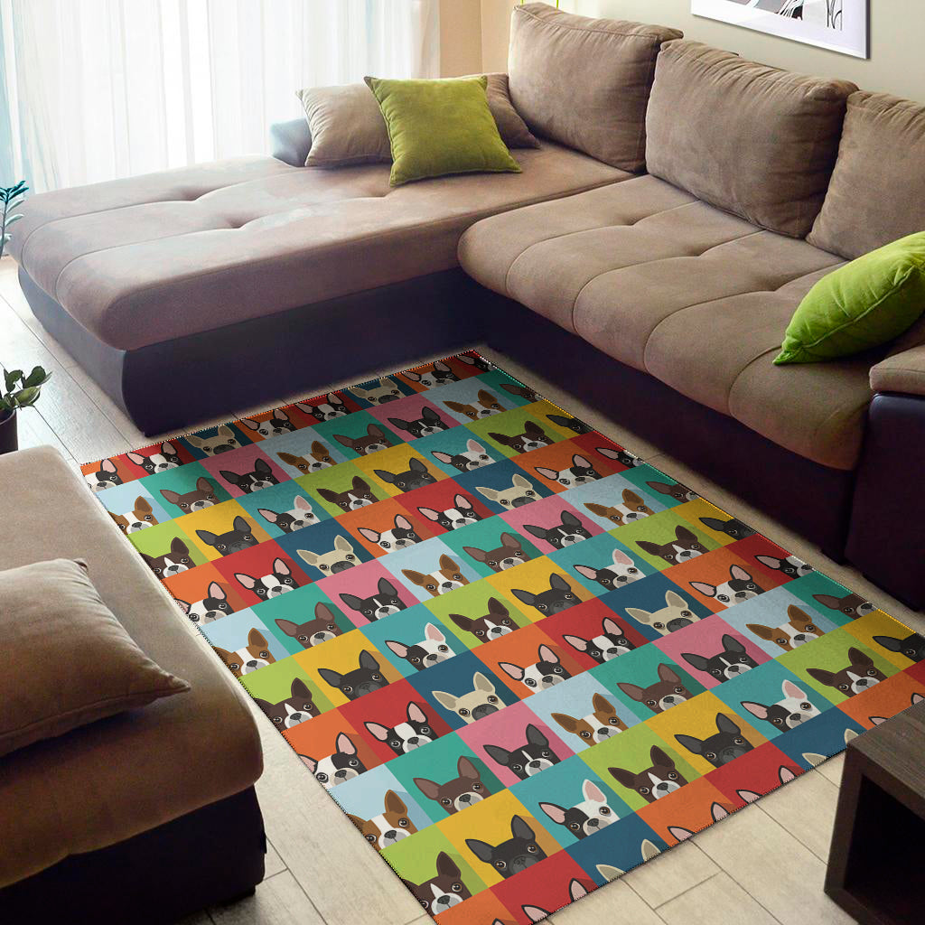 Boston Terrier Puppy Faces Print Area Rug