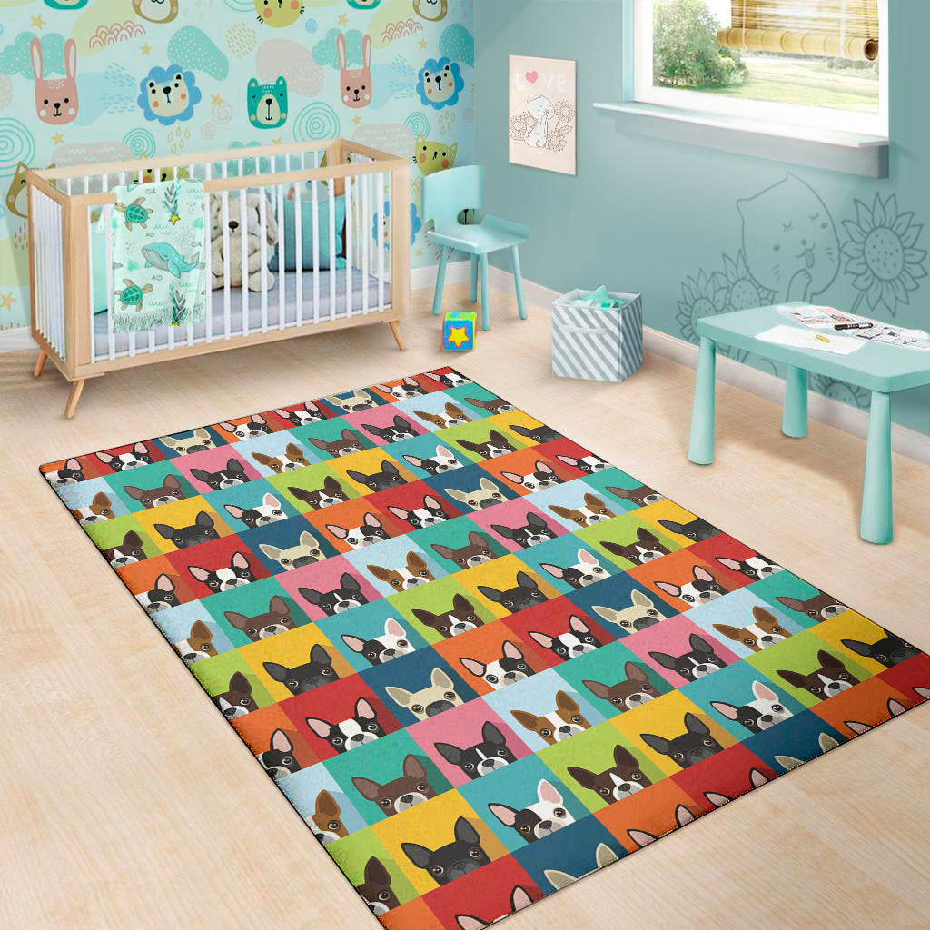 Boston Terrier Puppy Faces Print Area Rug