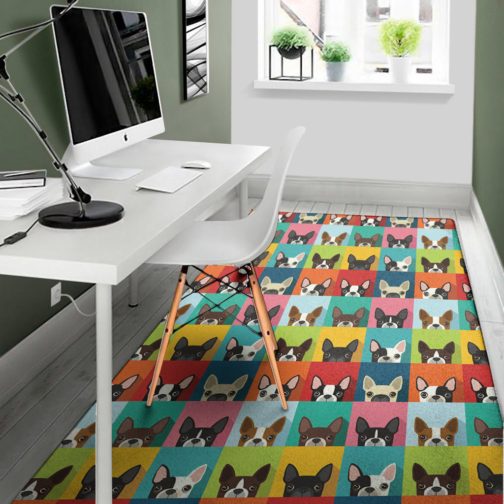 Boston Terrier Puppy Faces Print Area Rug