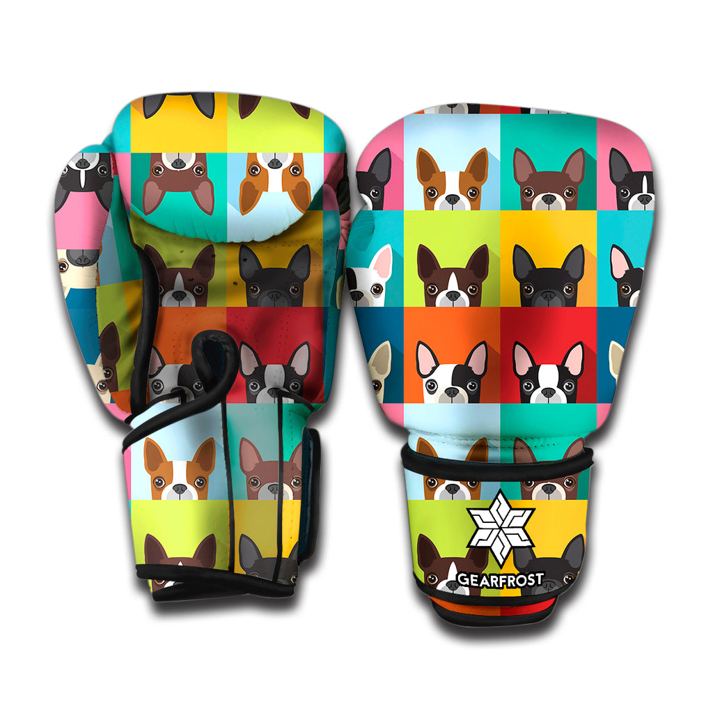 Boston Terrier Puppy Faces Print Boxing Gloves