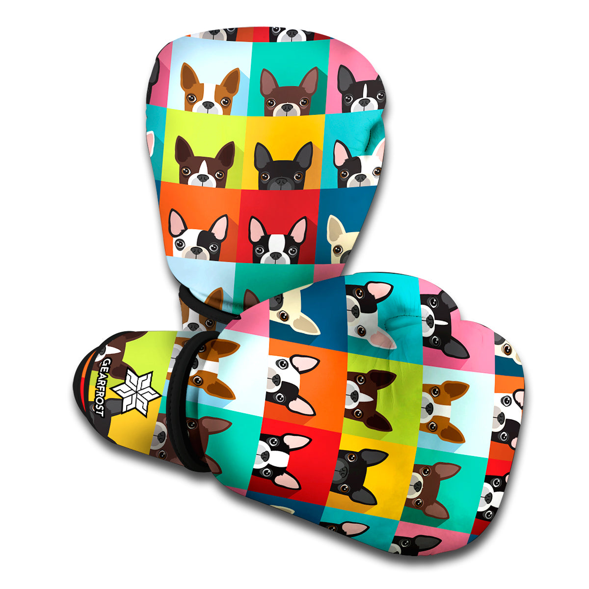 Boston Terrier Puppy Faces Print Boxing Gloves