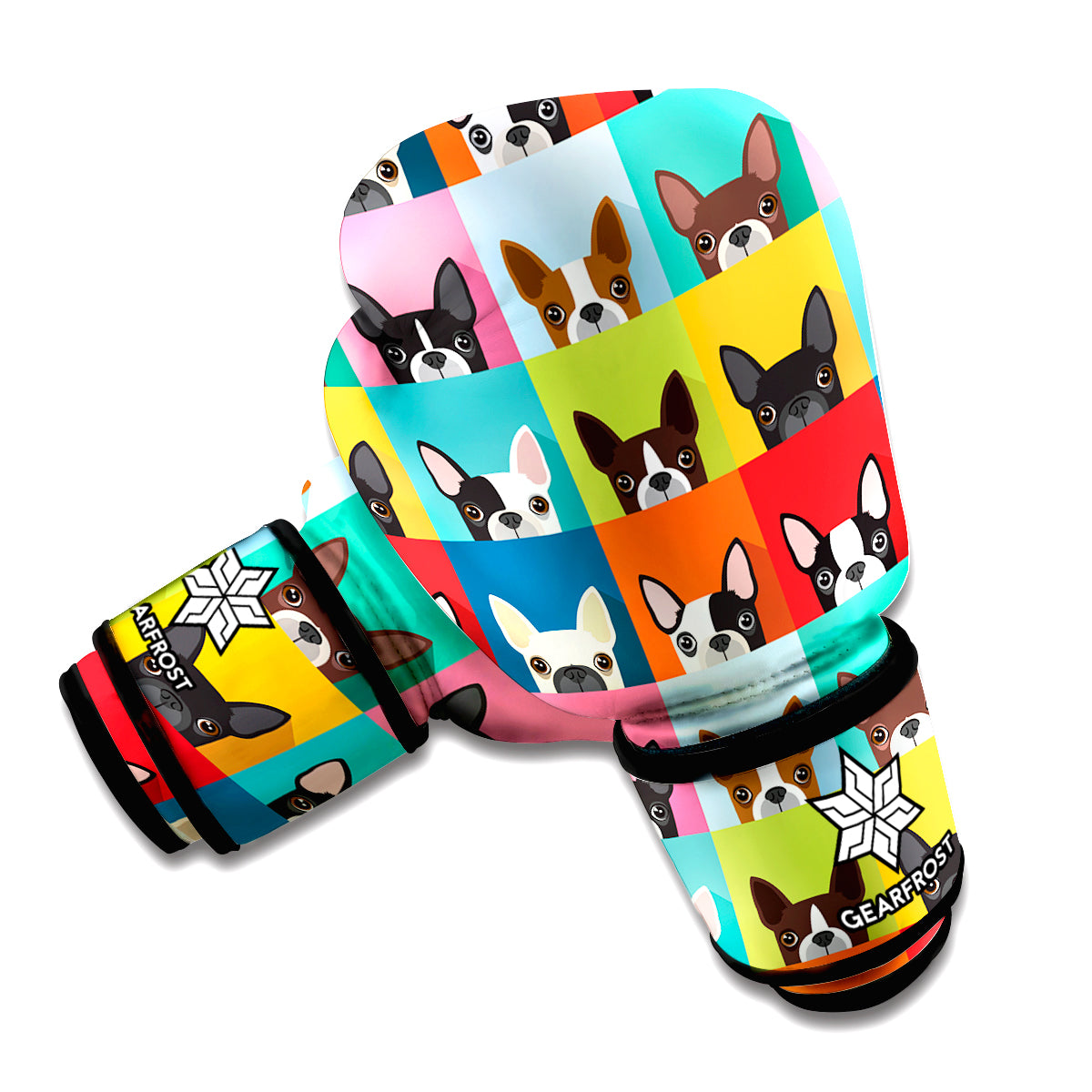 Boston Terrier Puppy Faces Print Boxing Gloves