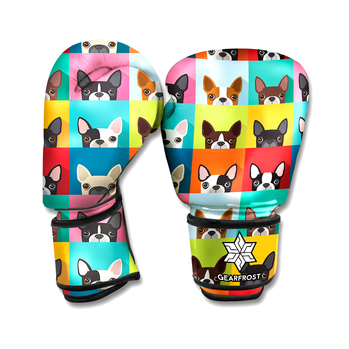 Boston Terrier Puppy Faces Print Boxing Gloves