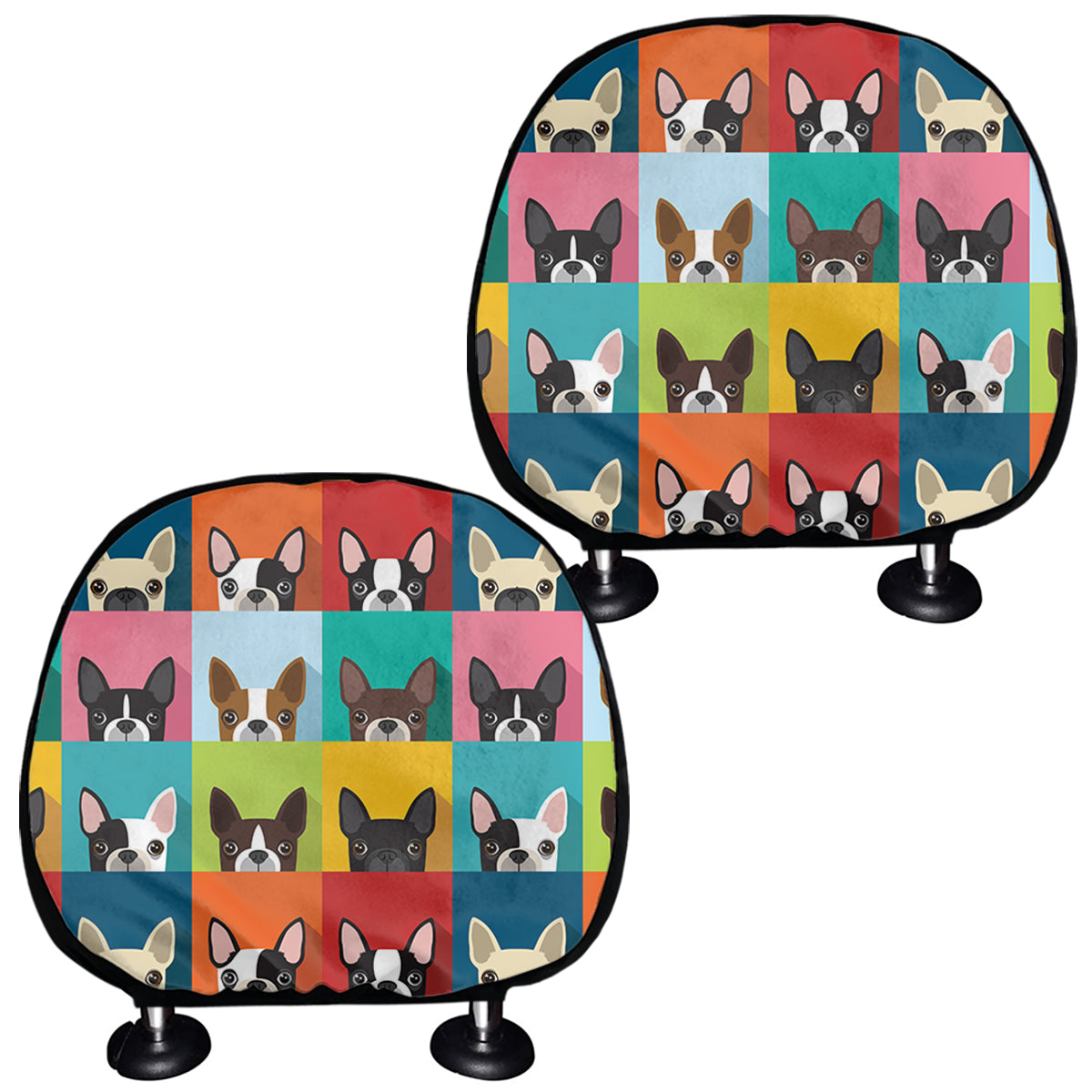 Boston Terrier Puppy Faces Print Car Headrest Covers