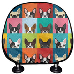 Boston Terrier Puppy Faces Print Car Headrest Covers