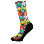 Boston Terrier Puppy Faces Print Crew Socks