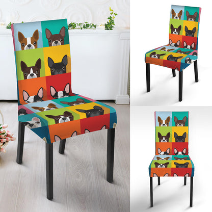Boston Terrier Puppy Faces Print Dining Chair Slipcover