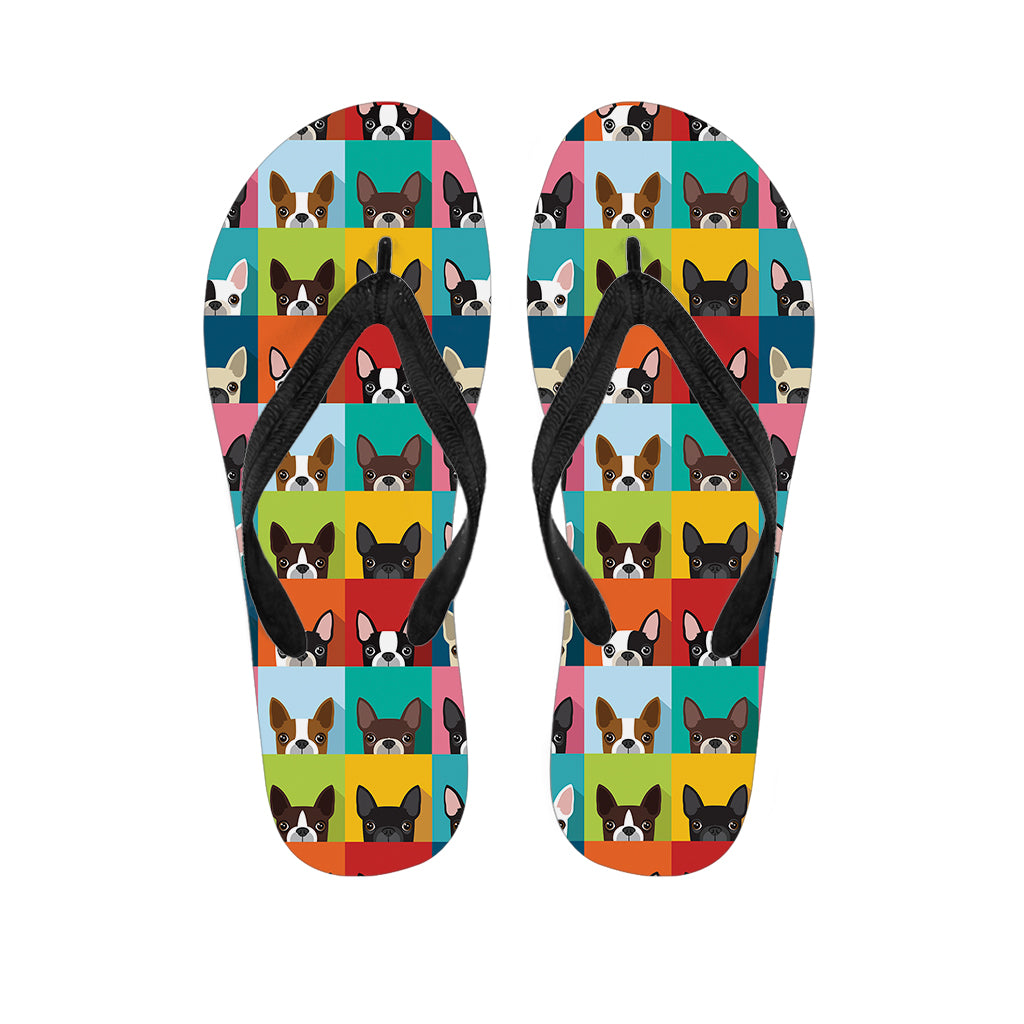 Boston Terrier Puppy Faces Print Flip Flops