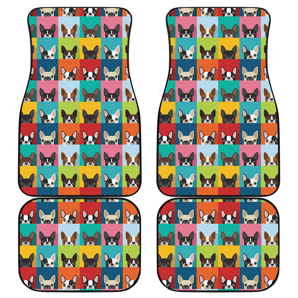 Boston Terrier Puppy Faces Print Front and Back Car Floor Mats