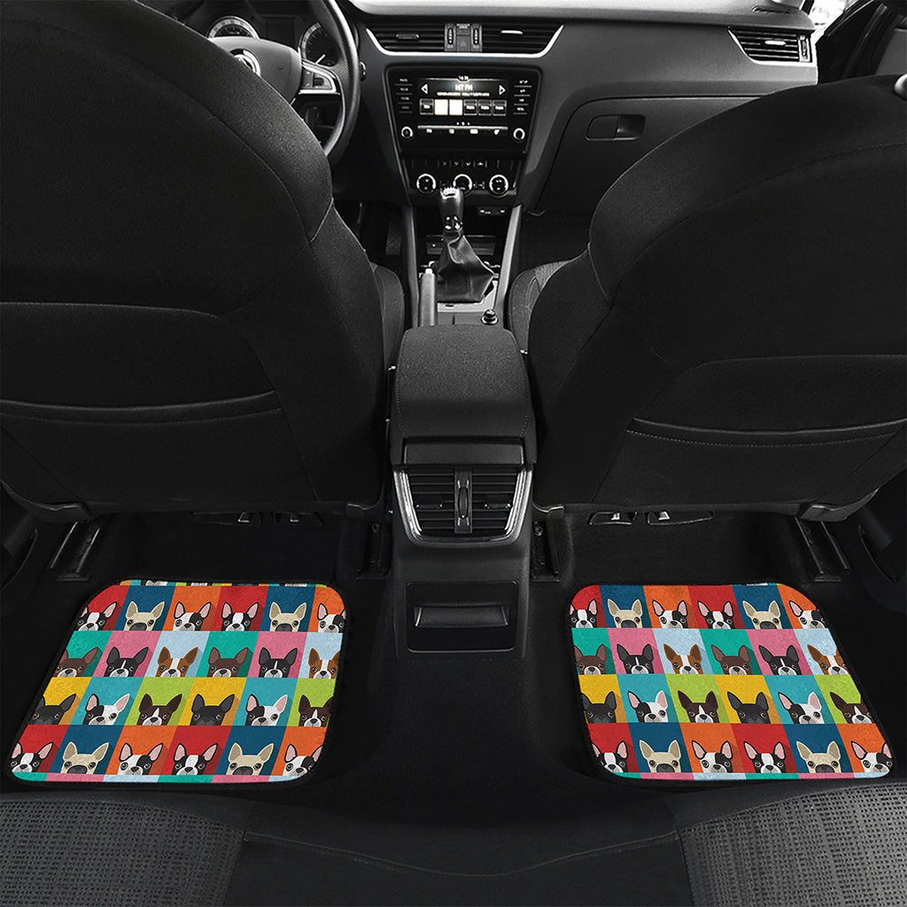 Boston Terrier Puppy Faces Print Front and Back Car Floor Mats