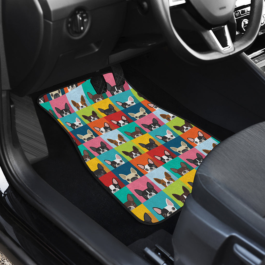 Boston Terrier Puppy Faces Print Front and Back Car Floor Mats