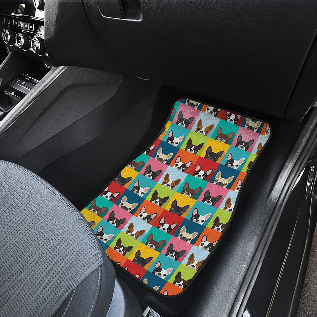 Boston Terrier Puppy Faces Print Front and Back Car Floor Mats