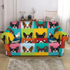 Boston Terrier Puppy Faces Print Loveseat Slipcover