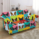 Boston Terrier Puppy Faces Print Loveseat Slipcover