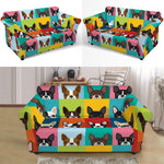 Boston Terrier Puppy Faces Print Loveseat Slipcover