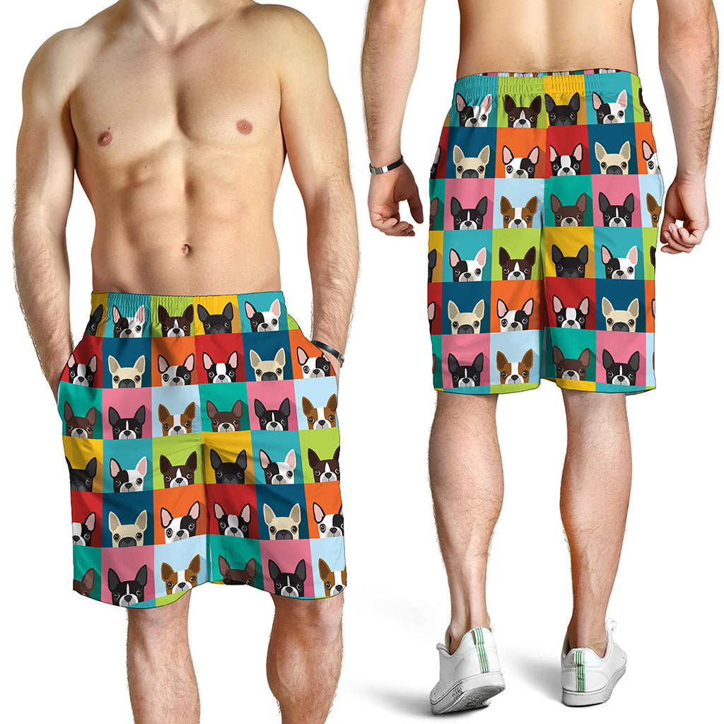 Boston Terrier Puppy Faces Print Men's Shorts