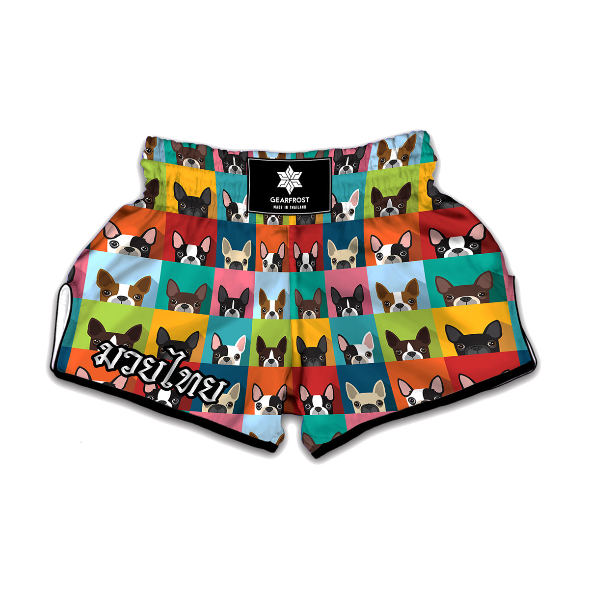 Boston Terrier Puppy Faces Print Muay Thai Boxing Shorts