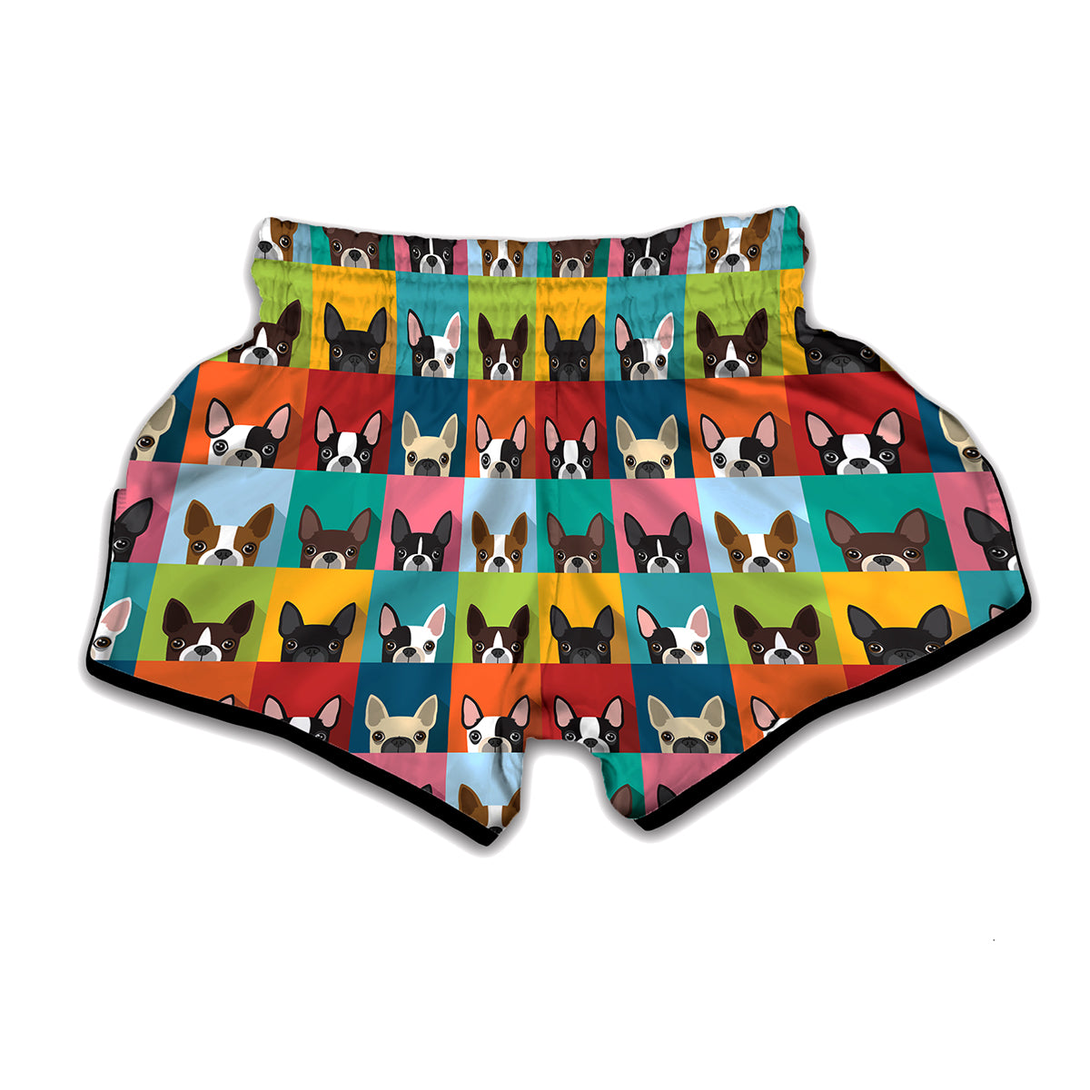 Boston Terrier Puppy Faces Print Muay Thai Boxing Shorts