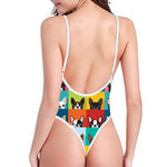 Boston Terrier Puppy Faces Print One Piece High Cut Swimsuit