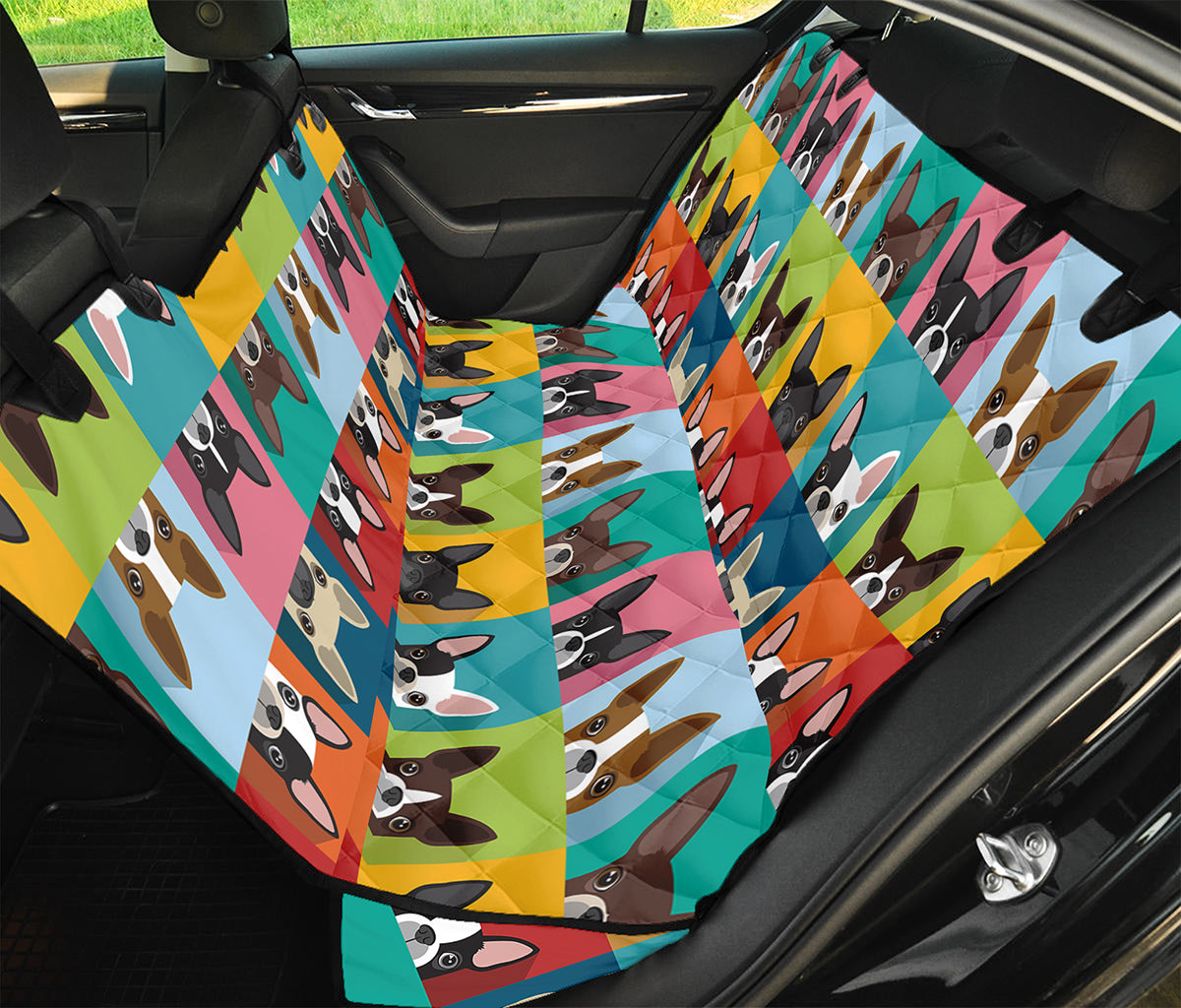 Boston Terrier Puppy Faces Print Pet Car Back Seat Cover