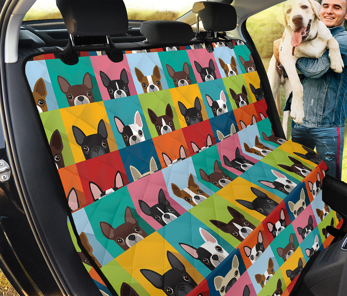 Boston Terrier Puppy Faces Print Pet Car Back Seat Cover