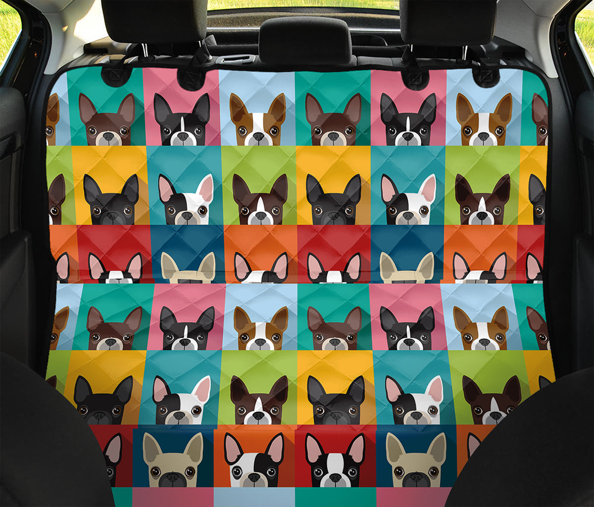 Boston Terrier Puppy Faces Print Pet Car Back Seat Cover