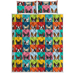 Boston Terrier Puppy Faces Print Quilt Bed Set