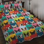 Boston Terrier Puppy Faces Print Quilt Bed Set