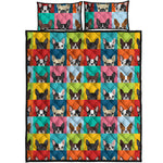 Boston Terrier Puppy Faces Print Quilt Bed Set