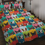 Boston Terrier Puppy Faces Print Quilt Bed Set