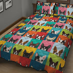 Boston Terrier Puppy Faces Print Quilt Bed Set