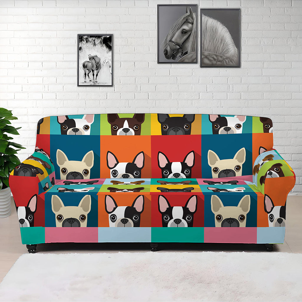 Boston Terrier Puppy Faces Print Sofa Cover