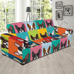 Boston Terrier Puppy Faces Print Sofa Slipcover