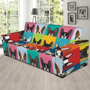 Boston Terrier Puppy Faces Print Sofa Slipcover