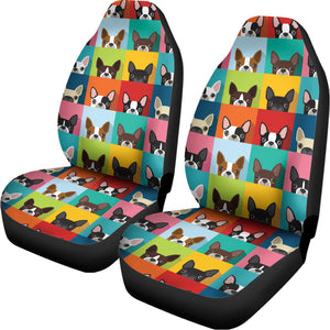 Boston Terrier Puppy Faces Print Universal Fit Car Seat Covers