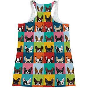 Boston Terrier Puppy Faces Print Women's Racerback Tank Top