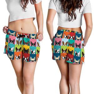 Boston Terrier Puppy Faces Print Women's Shorts