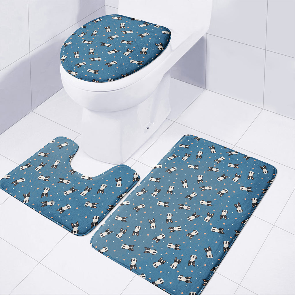 Boston Terrier With Glasses Print 3 Piece Bath Mat Set