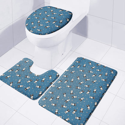 Boston Terrier With Glasses Print 3 Piece Bath Mat Set