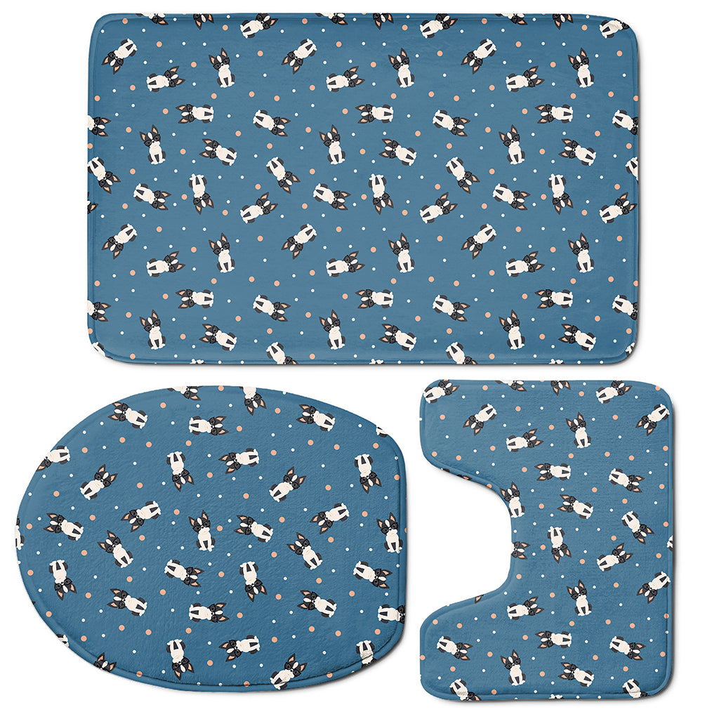 Boston Terrier With Glasses Print 3 Piece Bath Mat Set